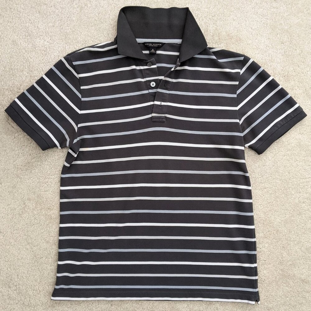 Banana Repulic gray white striped polo shirt medium